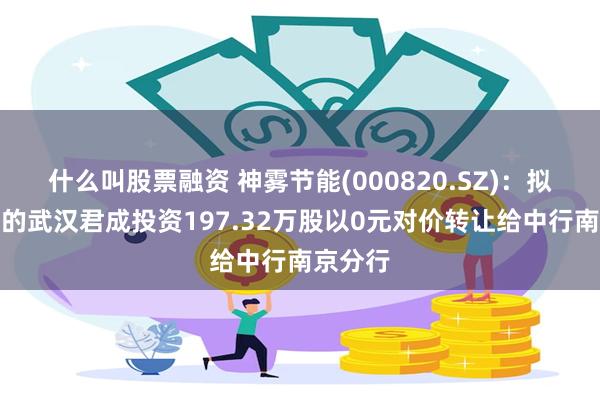 什么叫股票融资 神雾节能(000820.SZ)：拟将取得的武汉君成投资197.32万股以0元对价转让给中行南京分行